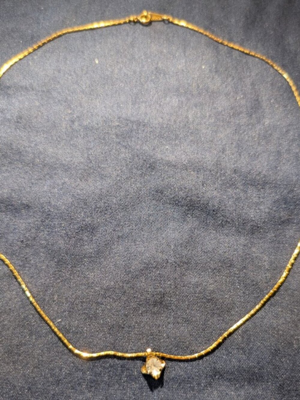 Vintage Gold Tone Solitaire Pendant Necklace | Clear Cut Faux Crystal Made in Ko